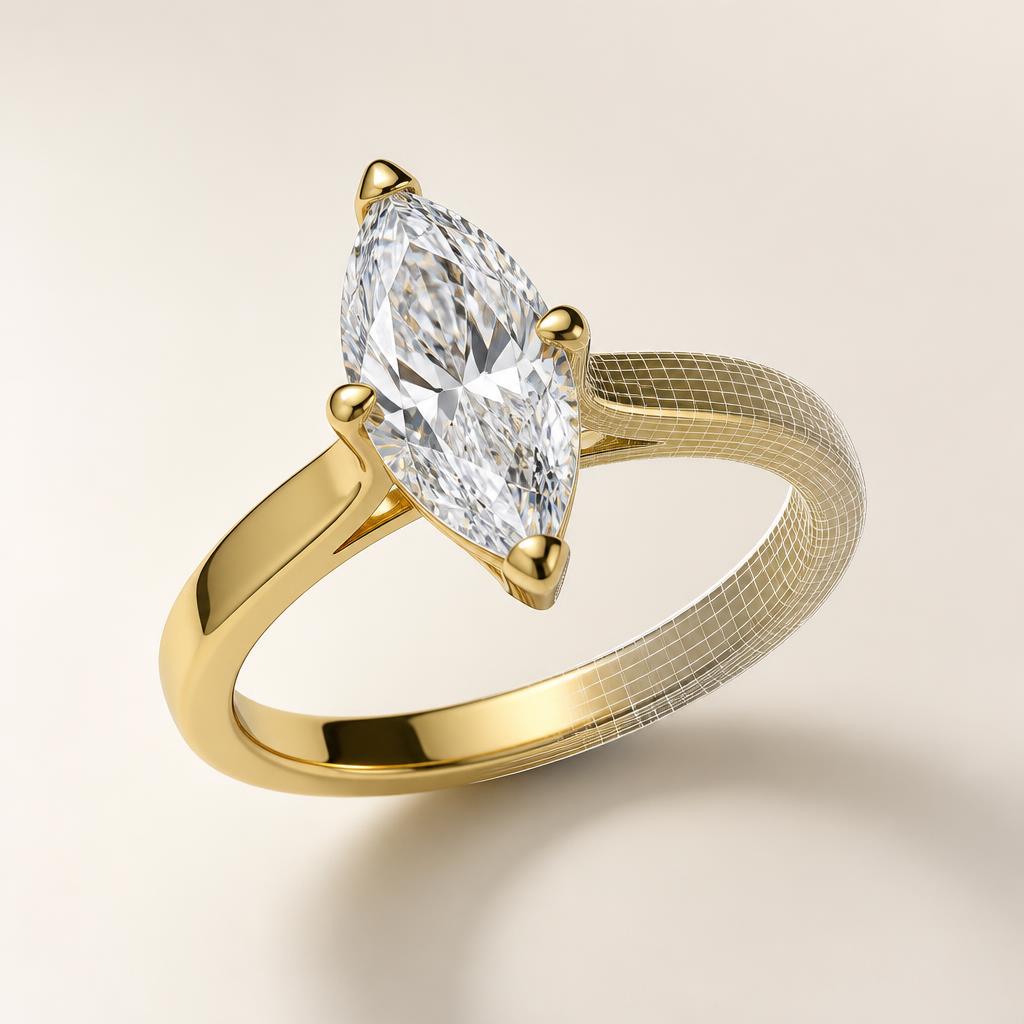 Maison AUCLAIRE 3D rendering example — Marquise solitaire